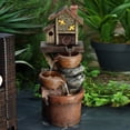 thumbnail image 6 of LuxenHome 29.1" H Bowls and Birdhouse Resin Outdoor Fountain with LED Lights, 6 of 9