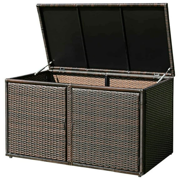 Spaco 88 Gallon Garden Patio Rattan Storage Container Box, Versatile Storage Box for Outdoor as Backyard, Garden, Patio, Lawn, Brown