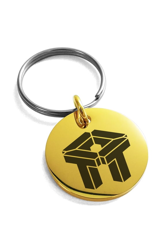 Stainless Steel Letter T Initial 3D Cube Box Monogram Engraved Small Medallion Circle Charm Keychain Keyring