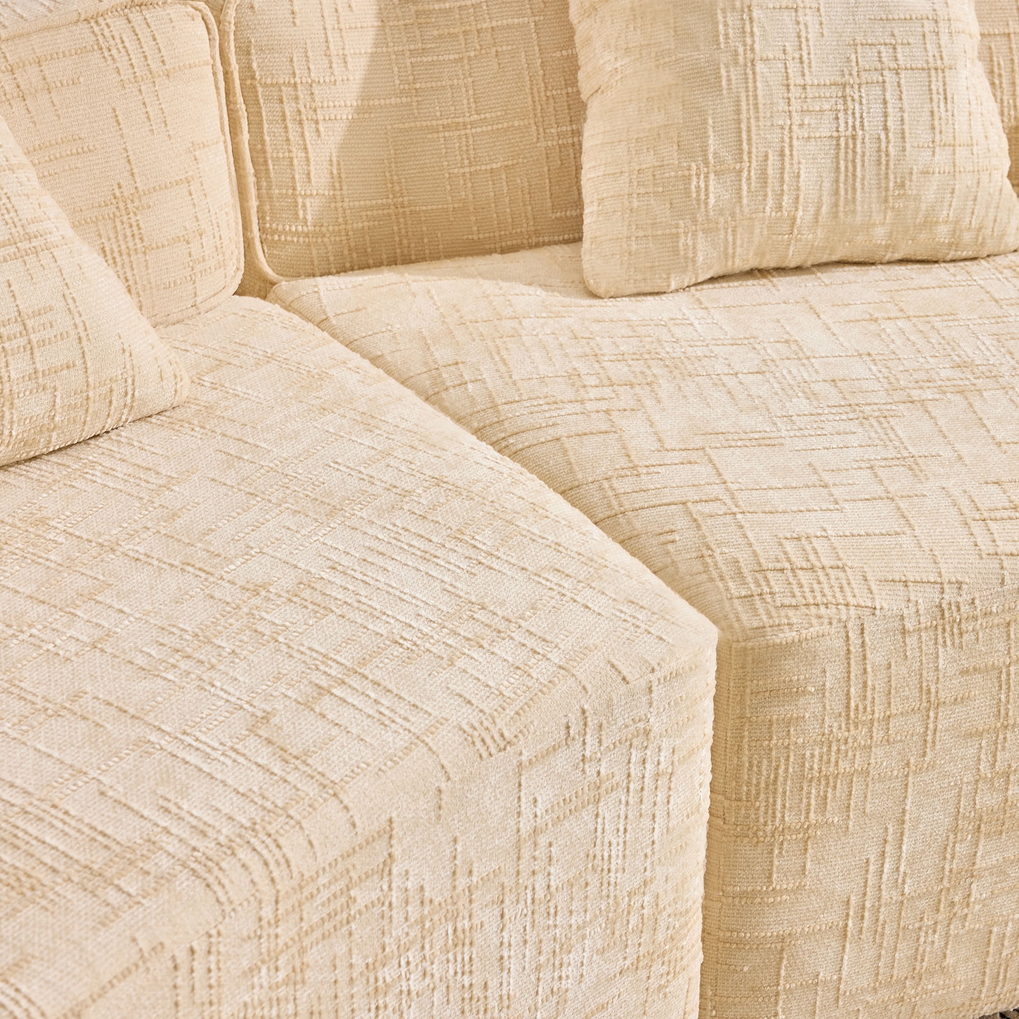 MAYEERTY 4-Seat Curved Compressed Sectional Sofa, Upholstered Cloud Modular Couch with Throw Pillows, No Assembly for Living Room Apartment Small Spaces