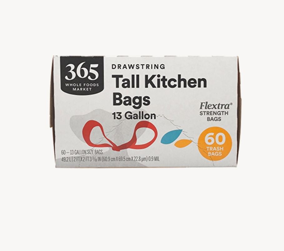 365 Whole Foods Market Drawstring Tall Kitchen Bag, 13 Gallon, 60 Bags. Pack 1