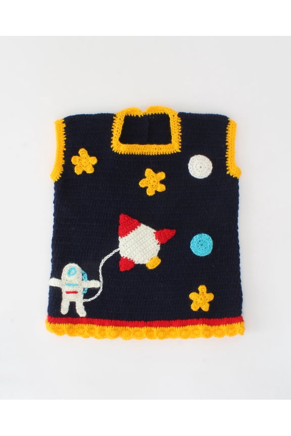 Handmade Sleeveless Astronaut & Planets Design Sweater-Navy Blue