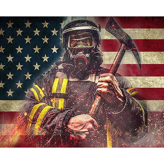 5D Diamond Painting Kits for Adults kids Beginners Paint By Diamond Set Round Full Drill Craft Diamond Art Painting Art Craft Painting Kit-Stars and Stripes Fire Heroes