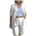 thumbnail image 2 of Riforla Womens Cardigan Shirt Top Summer Solid Color Casual Shorts Two Piece Short Sets for Women White S, 2 of 5