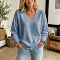 thumbnail image 5 of Dwellite Womens Knit V Neck Sweater Long Sleeve Fall Tops Lightweight Basic Pullover Tops Light Blue M, 5 of 6