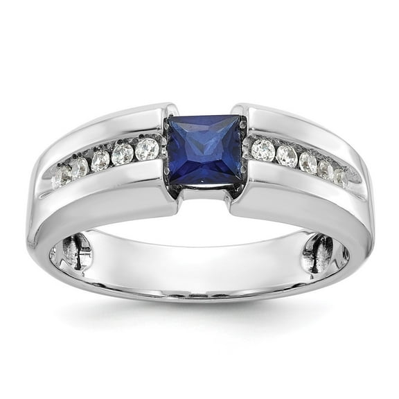 Auriga Fine Jewelry 14K White Gold Men's Lab Created Sapphire and Diamond Ring Size 10 (Carat: 0.2ct, Clarity: I1, Color: GH)