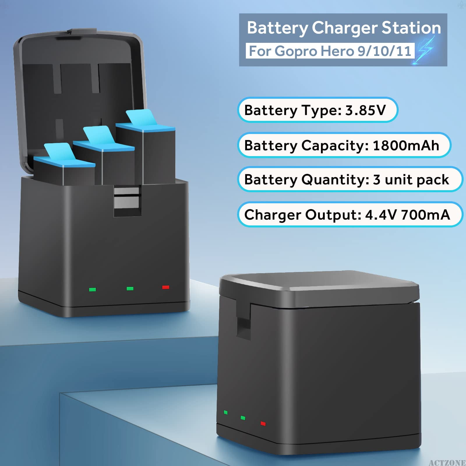 Batterie Per GoPro Hero 9/10/11/12 - Pack Da 3 Da 2000mAh Con Caricabatterie USB - Foto 2