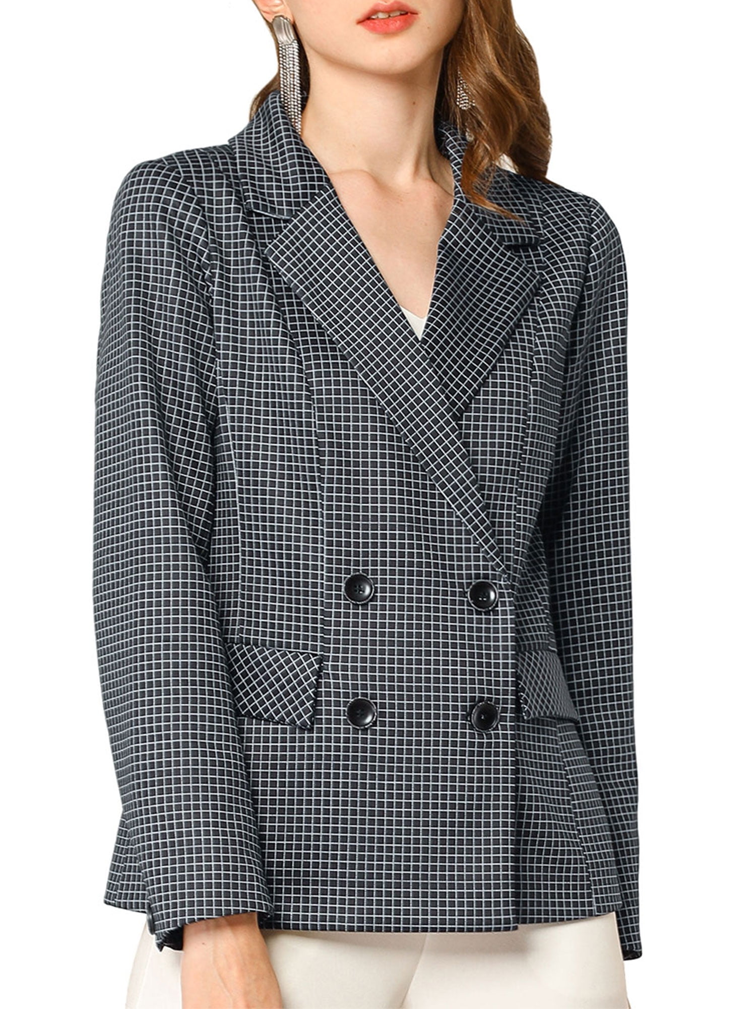 X-Future Womens Buttons Trim Long Sleeve Notch Lapel Casual Slim Blazer Coat 