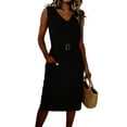 thumbnail image 1 of Vestido de Mujer Sandalias de Lino Cuello en V sin Mangas con Cinturón para Uso Casual Y Cárdigan Corto para Vestido, 1 of 8