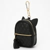 Claire's Black Cat Quilted Mini Backpack Keychain, PU