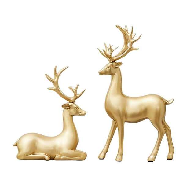 2 estatuas de alces y ciervos de resina, esculturas decorativas creativas de animales, figuras de alces para baño, sala de estar, escritorio o