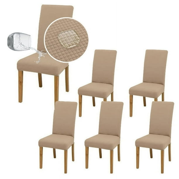 6 Fundas Elásticas para sillas de comedor, Impermeables , Protege y brinda un nuevo estilo a tus sillas. Mod. Beige
