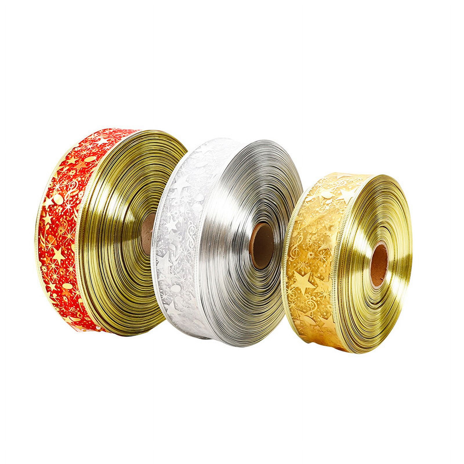 Gold Star Wired Sheer Ribbon Christmas Tree Decoration Christmas Gift Wrap Wreath DIY, 2 Inch by 100-Yard Spool