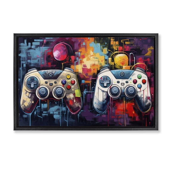 Stupell Industries Modern Double Controller Modern Gamer Black Floating Frame Canvas Art, 25 x 17, by Lazar Studio