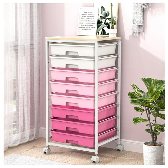 Carrito de almacenamiento rodante SYKIARIOL con 8 cajones rosa