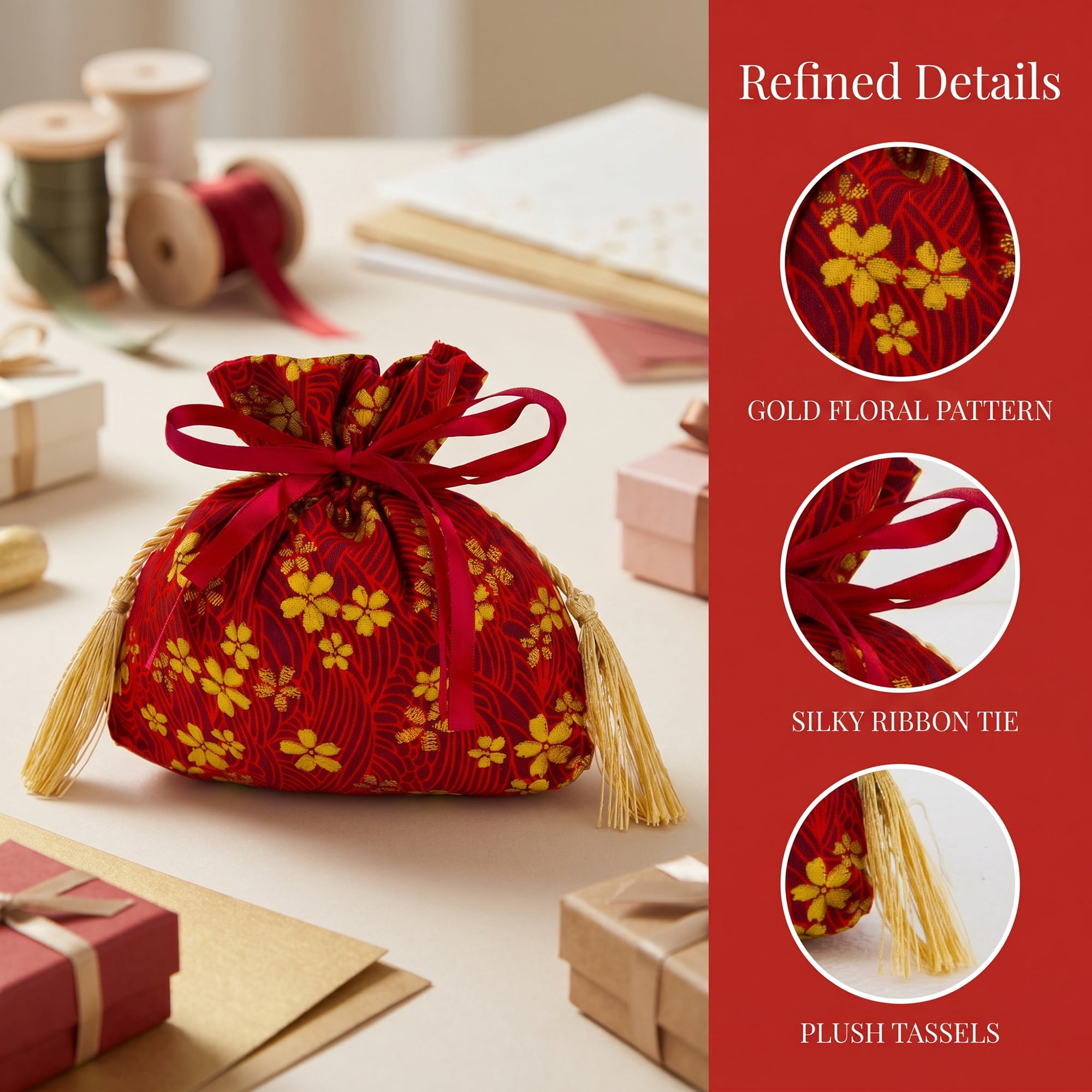 Unique Bargains 6Pcs Thick Soft Velvet Gift Drawstring Bags Wine Red 5.9" x 1.2" x 5.9"