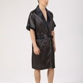 thumbnail image 5 of Holiday Clearance! ZVNAΖH Mens Silk Robe Short Sleeve Belted Kimono Bathrobe Satin Sleepwear Loungewear with Pockets, 5 of 6