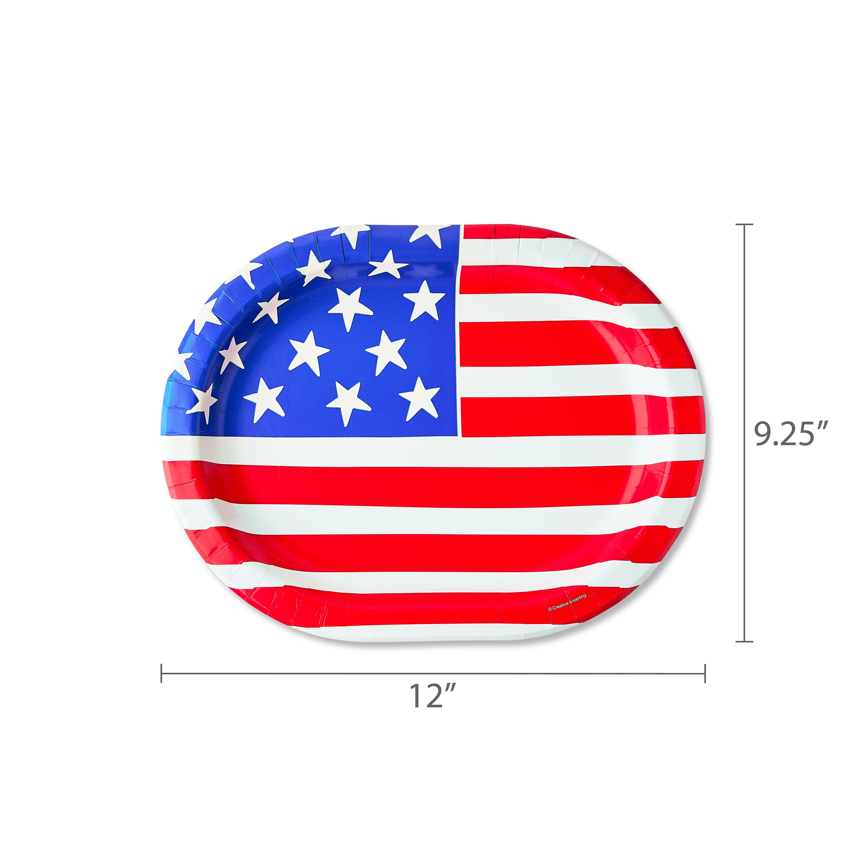 4th of July, Patriotic Flag Disposable Paper Plates, 9.5" x 12", Red/White/Blue, 8 Count, by Way To Celebrate