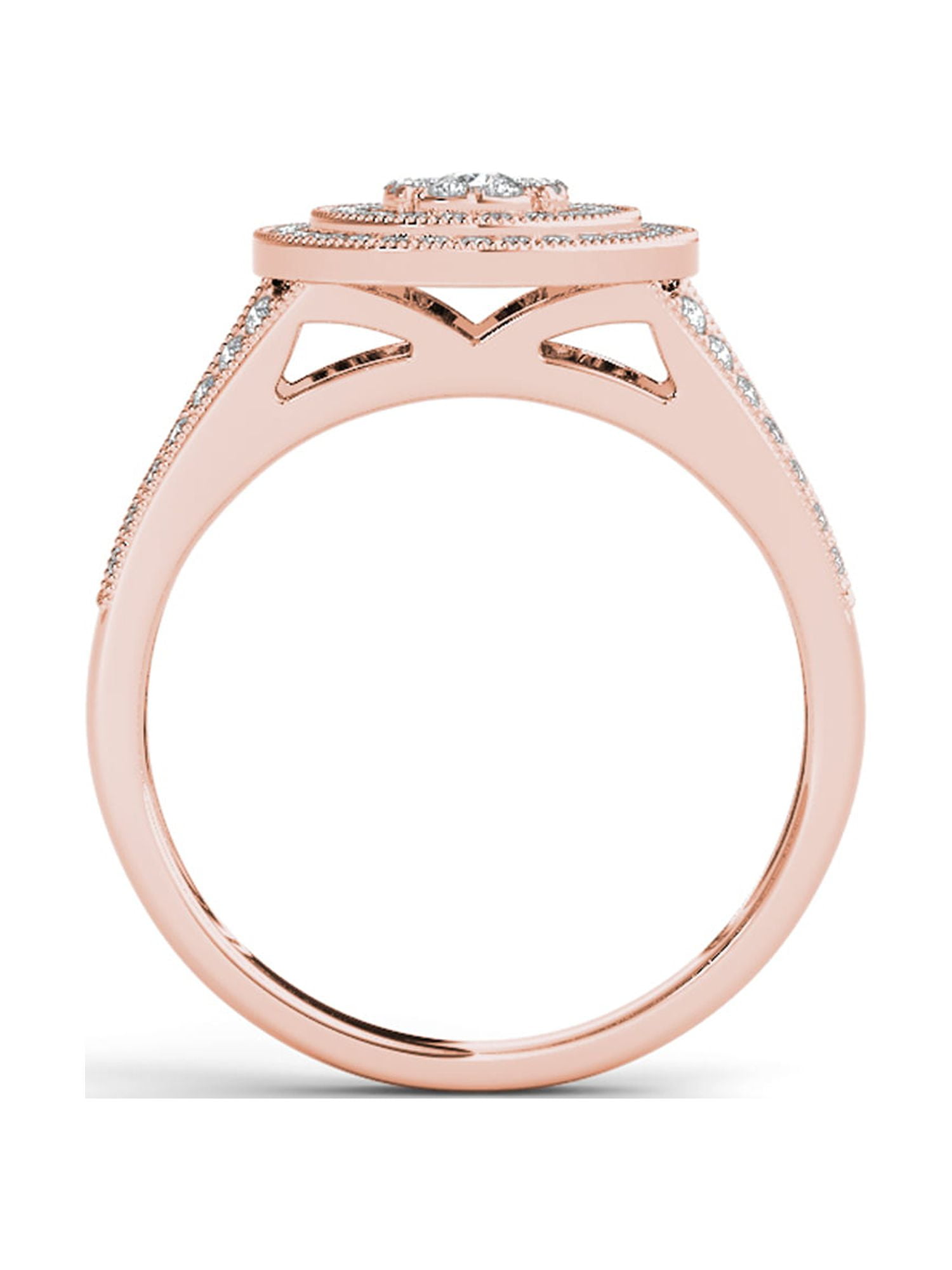 1/2 Carat T.W. Diamond Double Halo Cluster 10kt Rose Gold Engagement Ring