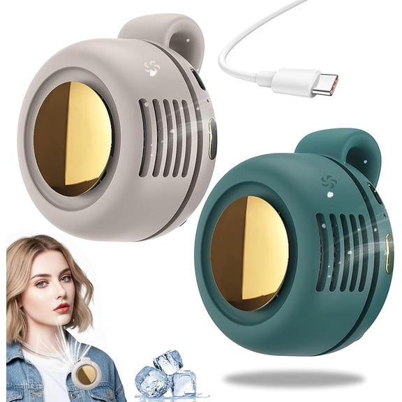 Portable Silent Mini Blower Fan, Clip-On Wearable Waist & Shirt Fan, 3-Speed USB Rechargeable Personal Cooling Fan for Travel, Outdoor, Office (White & Green)
