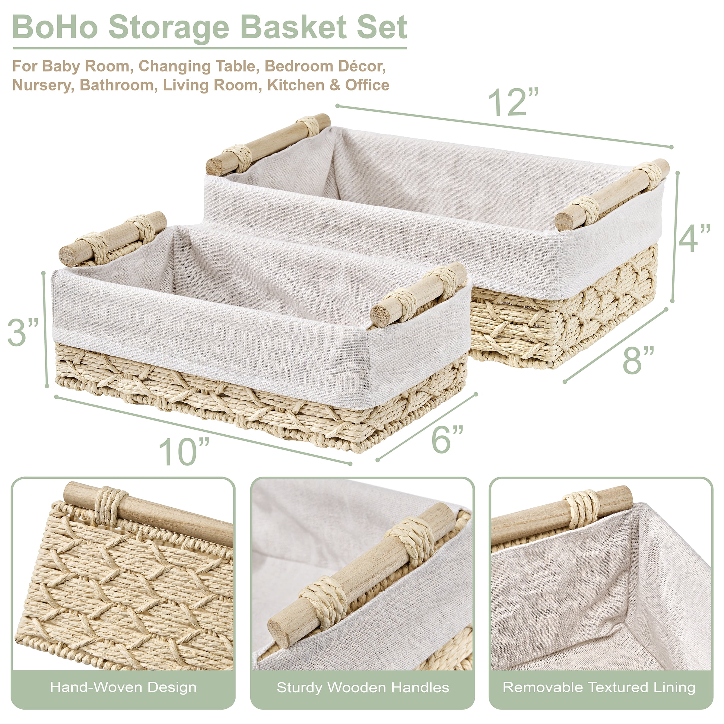 Sorbus Storage Wicker Baskets for Baby Room, Bedroom, Nursery, Changing Station, Linens, Diapers, Toiletries-Set of 2