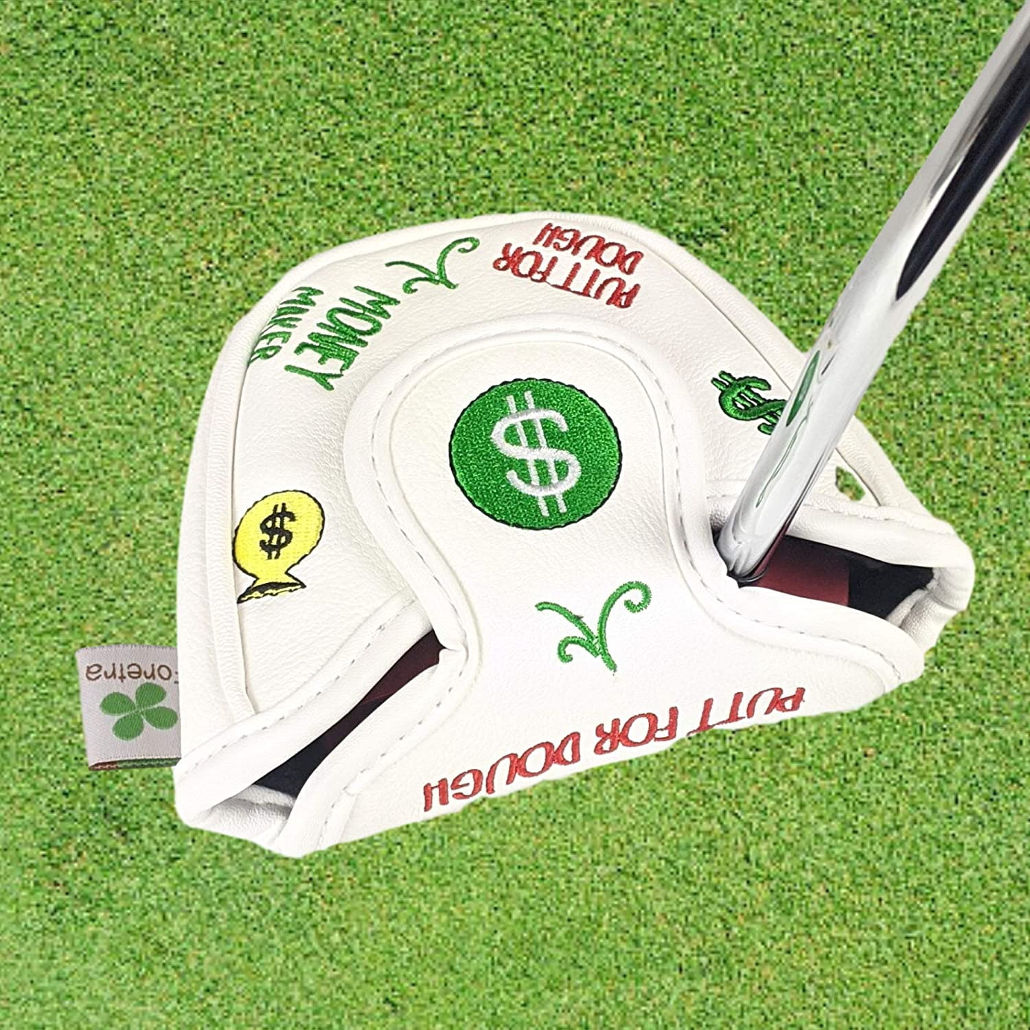 Foretra – Putt for Dough / Money Maker - White Golf Putter Headcover Quality PU Leather Magnetic Closure for Mallet Style Putters Like Scotty Cameron Odyssey TaylorMade Ping