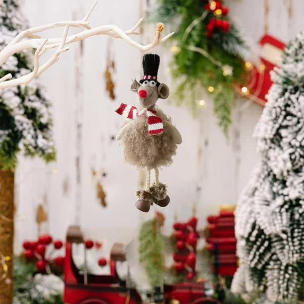 xihome Muñeco colgante de tela con forma de ratn, con gorro y bufanda navideños. Juego de 3 adornos para el rbol de Navidad, ideales para la decoracin festiva del hogar.