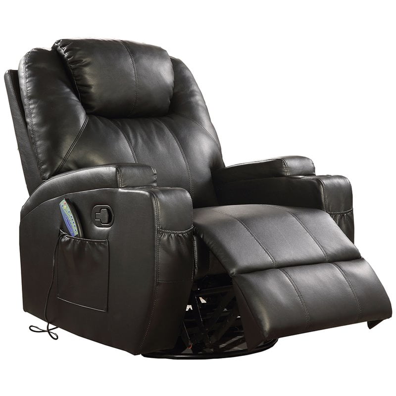 Bowery Hill Faux Leather Massage Rocker Recliner With Swivel Base In Black