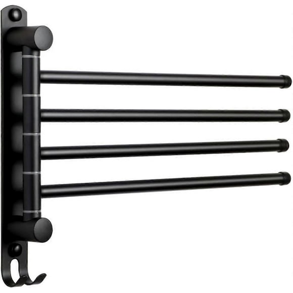 Black Bathroom Towel Rail with 4 Bars 180Rotating Towel Rails SUS304 Stainless Steel 32CM Wall Mounted Towel Rails for Bathroom Kitchen Sink