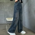 thumbnail image 6 of GZEFJRQM Girls Wide Leg Jeans Flare/Skinny Denim Pant Ripped High Waist Elastic Band Casual with Pockets Cute High Elastic Waisted Denim Pants Y2K Skater Streetwear Baggy Trouser, 6 of 8