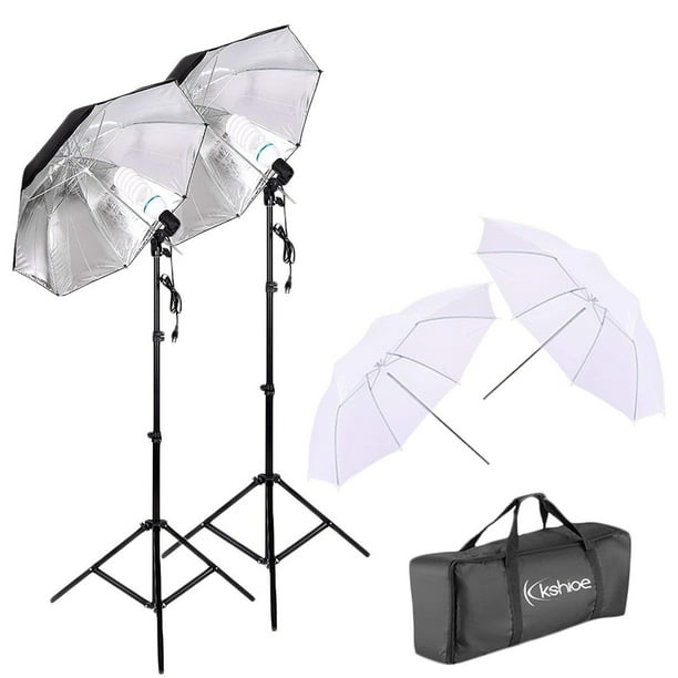 Kshioe Photo Studio Lighting Kit White Soft Light Silver Black Umbrella