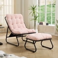 thumbnail image 2 of Patio Outdoor Lounge Chair with Ottoman, Comfy Sling Recliner Chair with Puffy Cushion and Foot Stool, Ideal for Living Room, Bedroom, Reading Room, Black frame with pink Cushion, 2 of 14