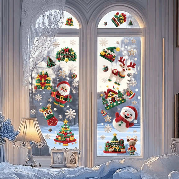 Newruie Christmas Window Sticker,Window Sticker Holiday Decorations,Xms Snowflake Window Clings Stickers for Glass