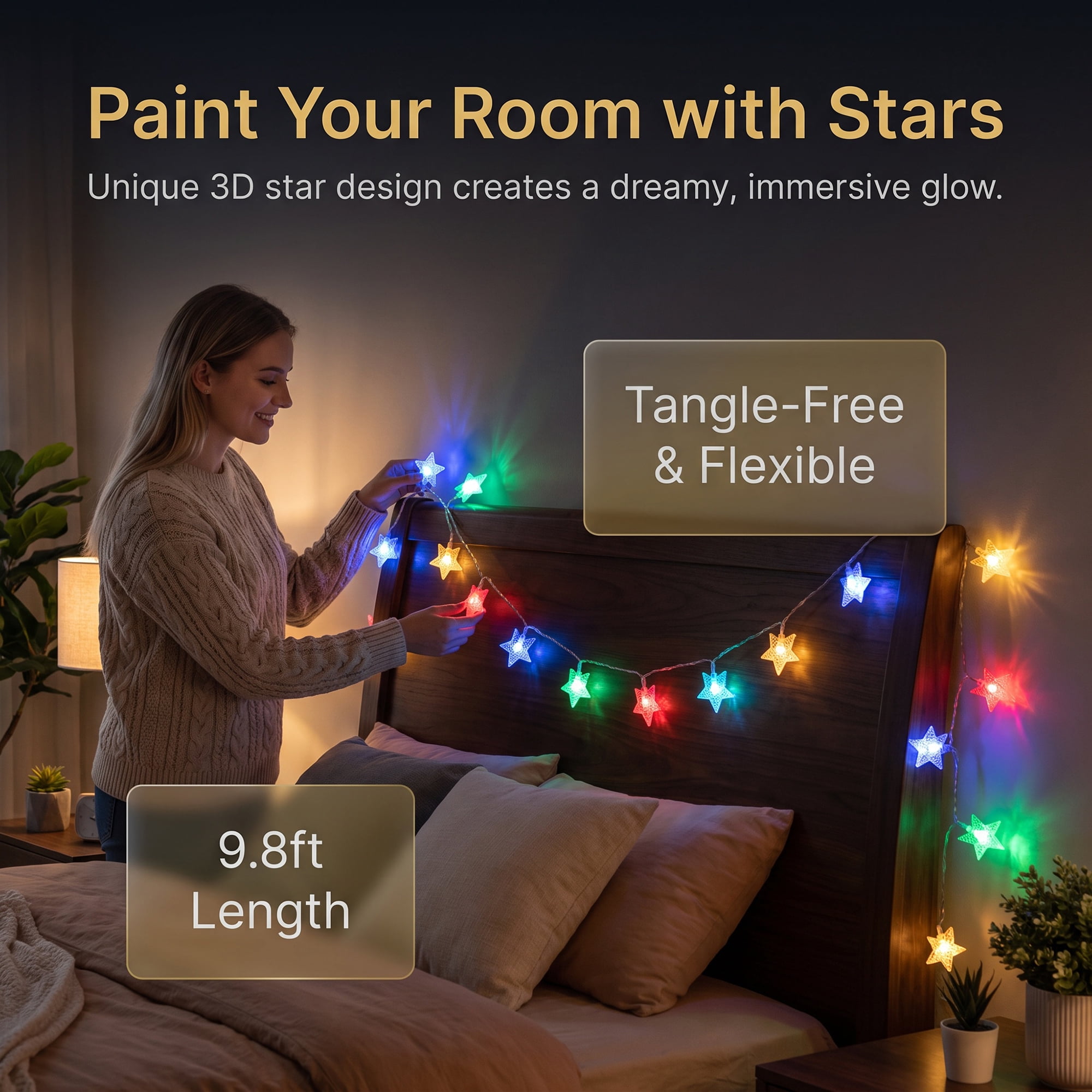 Unique Bargains 3D Star Lights with Flexible Design 9.8 ft Colorful USB Powered