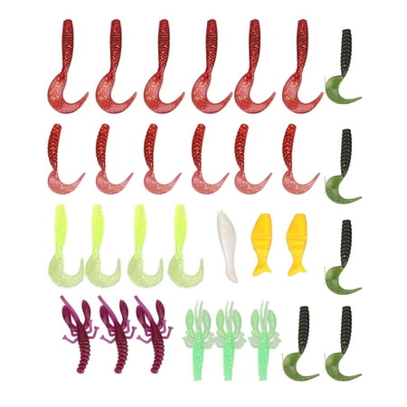 30PCS Paddle Tail Swimbaits Lures Soft PVC Jigs Heads Curly Grub Lures Fishing Bait Kit for Freshwater and Saltwater