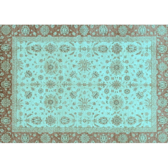 Ahgly Company Indoor Rectangle Oriental Light Blue Traditional Area Rugs, 7' x 9'