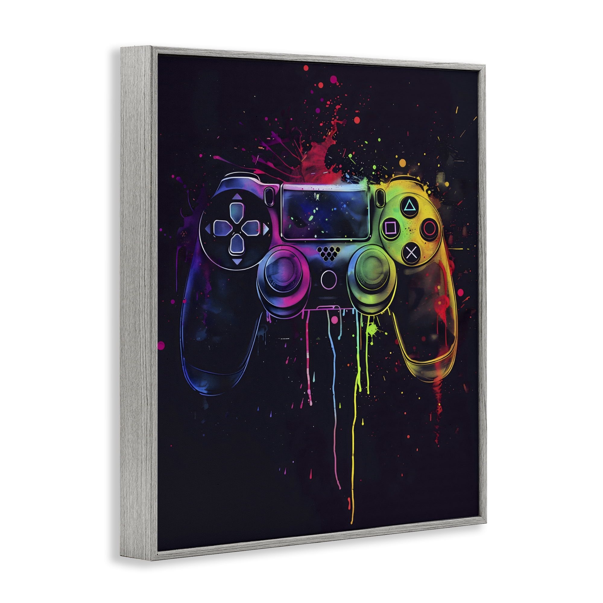 Stupell Industries Rainbow Glow Gaming Controller Gray Framed Giclee Art, design by Creative Studio