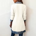 thumbnail image 4 of Textilo Women's Denim Patchwork Knit Sweater Blazer Ribbed Knit Button Down Jacket Lapel Collar Long Sleeve Denim Spliced Coat Soft Loose Fit 2026 Winter Fall Casual Outerwear,White XL, 4 of 5