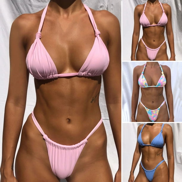 Vnanda Women Sexy Brazilian Bikini 2 Piece Spaghetti Strap Top Thong Swimsuit Bathing Suit