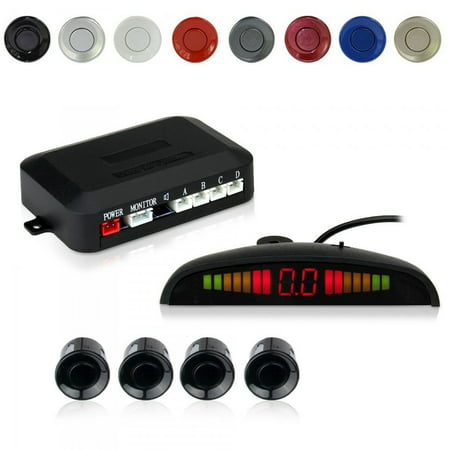 Car Auto Vehicle Visual Backup Radar System with 4 Parking Sensors + Distance Info Video Output + Sound Warning (Black