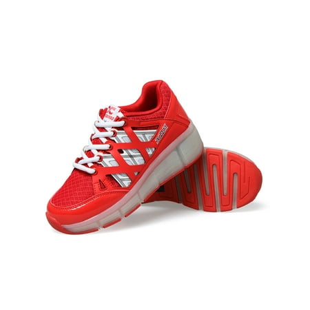 

SIMANLAN Girls Boys Skating Shoe LED Sneakers Light Up Roller Skate Kids Platform Sport Sneaker Automatic Walking Shoes Red(with LED) 1# 11C