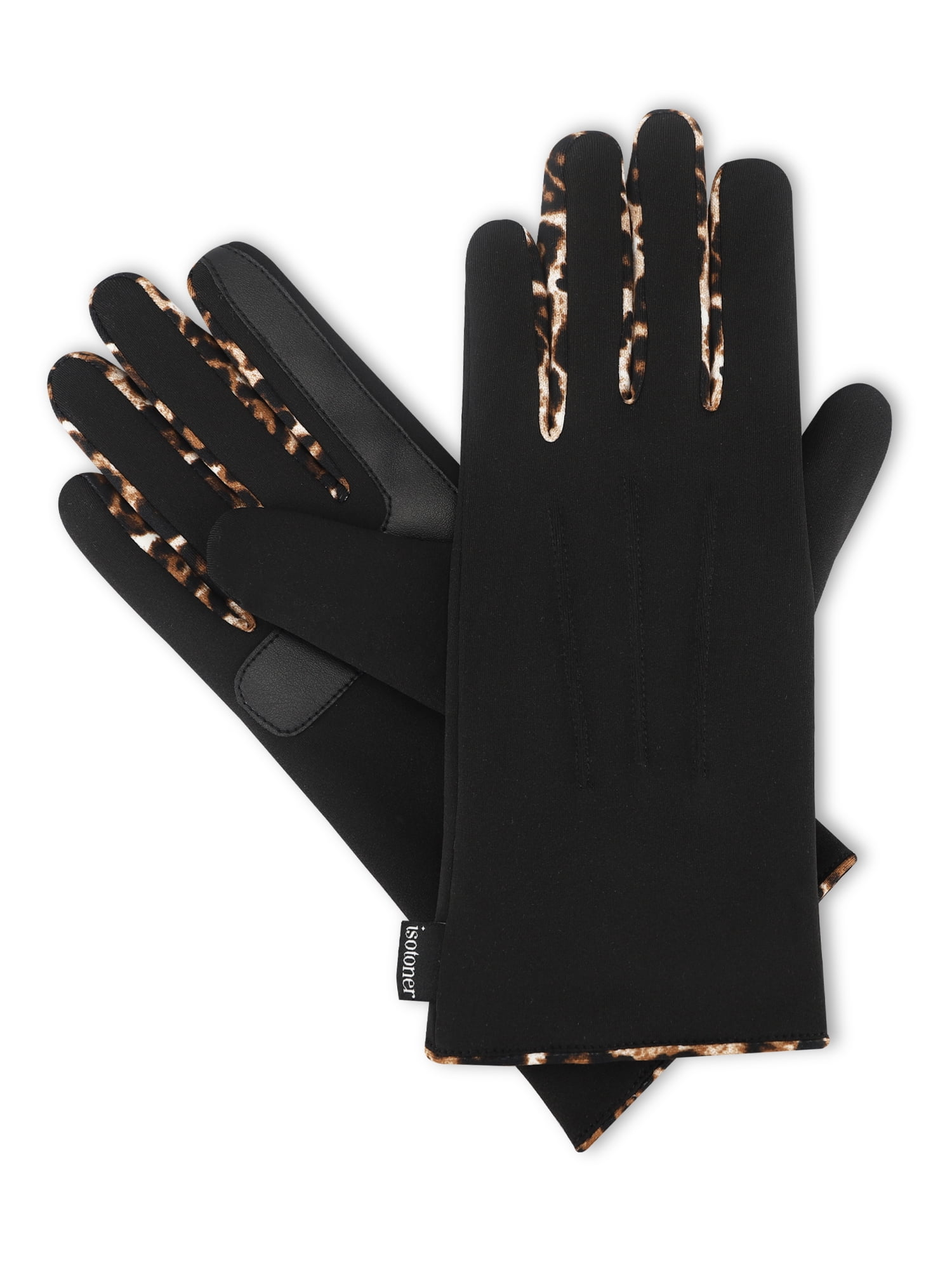 Isotoner Women's Leopard Print Trim Stretch Gloves, L/XL