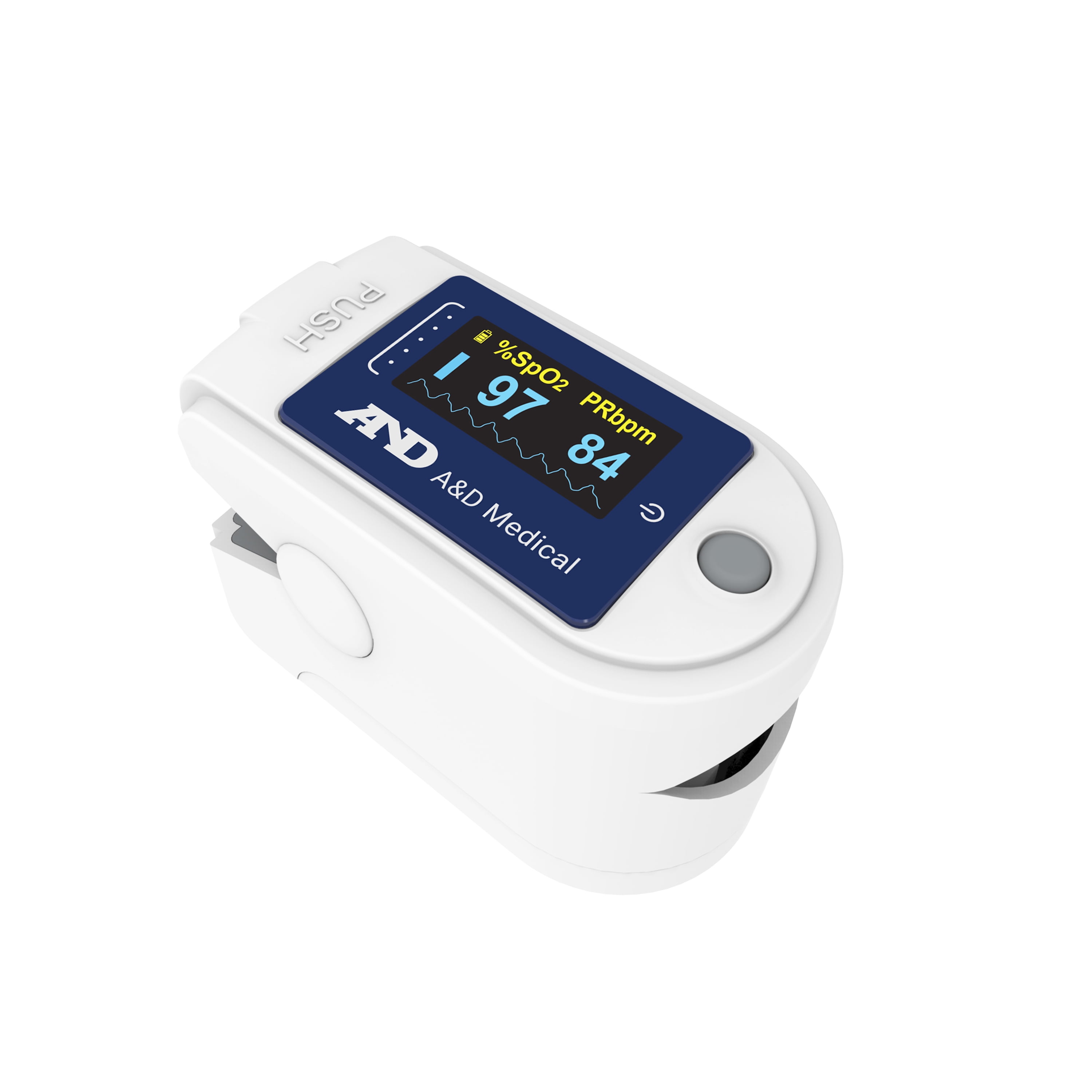 A&D Medical Fingertip Pulse Oximeter for Sports, UP-200BLE, SpO2 & Pulse Rate Tracker, Carrying Case, Lanyard, AAA Batteries
