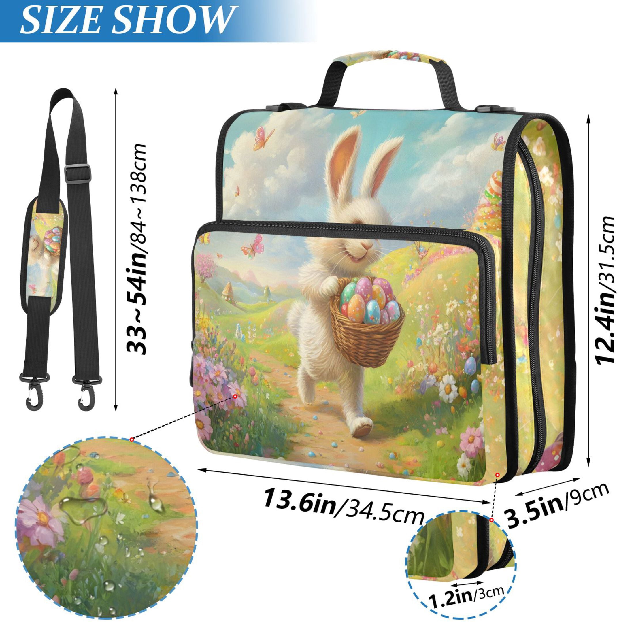 3 Ring Zipper Binder with Shoulder Strap Waterproof Trapper Keeper 2 Inch D-Ring 500 Sheets Capacity Cartoon Bunny Walks with Easter Eggs