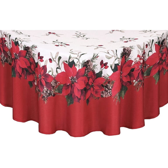 Newbridge Christmas Blooming Poinsettia’s Bordered 60 x 84 inch Oval Fabric Dining Tablecloth