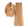 thumbnail image 6 of SBYOJLPB Women's Linen Summer Set Casual V-neck Top and Wide Leg Pants Set Two-piece Sets, 6 of 9