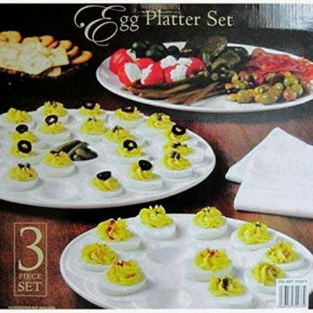 Ceramic Wedding Platter - Classic Ceramic Egg Platter Set - 3pc, White