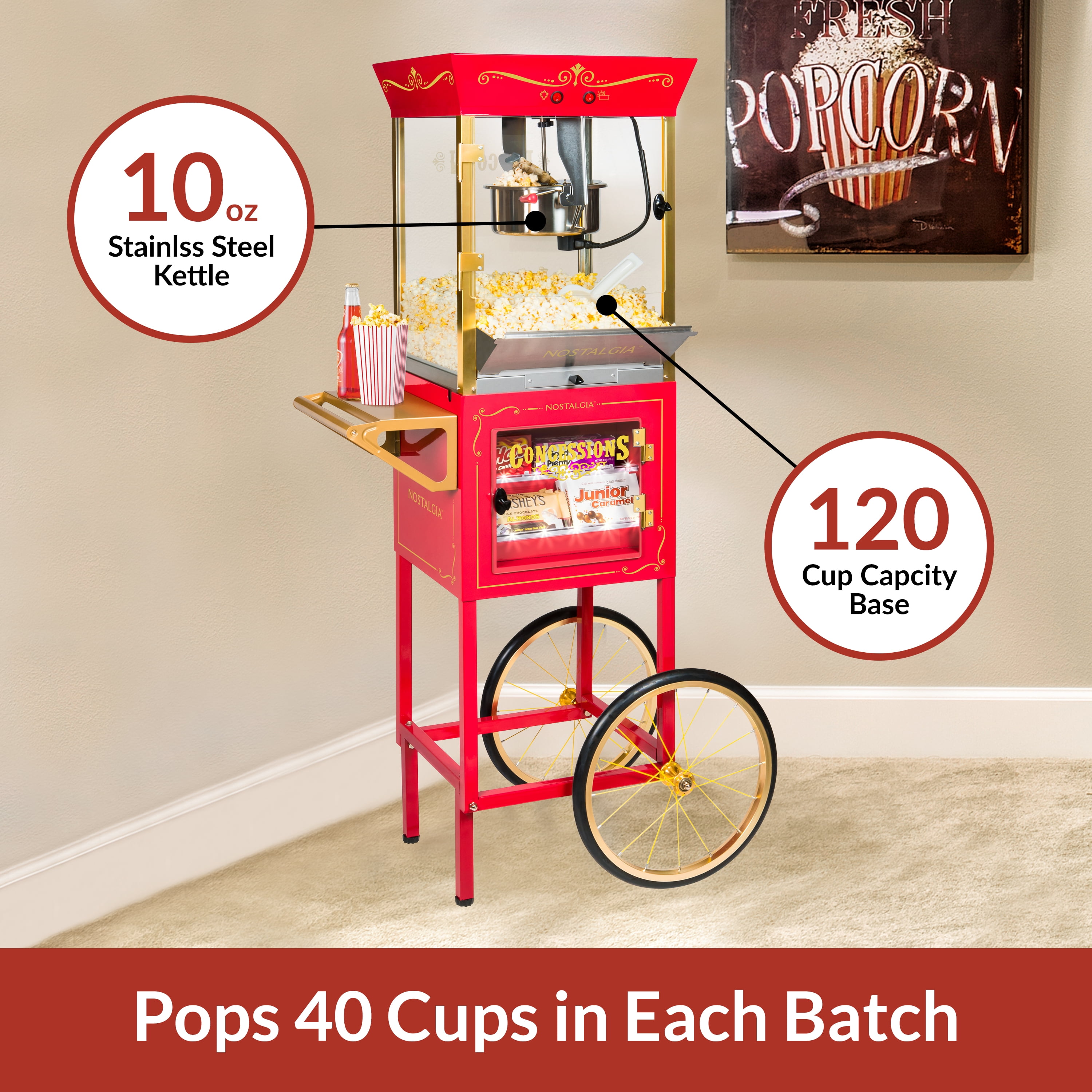 Nostalgia 59 Vintage Collection 10 Ounce Kettle Popcorn Cart Review: How  to Pop Movie Popcorn! 