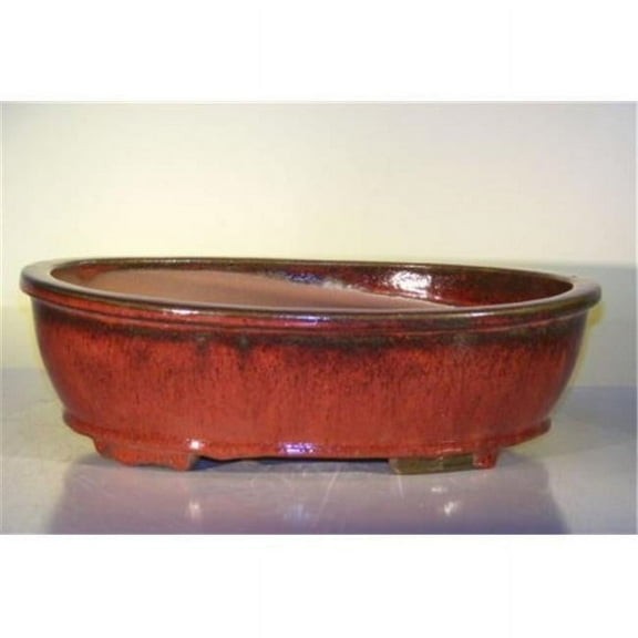 Bonsai Boy L269 14 x 11 x 4 in. Ceramic Bonsai Pot, Parisian Red - Oval