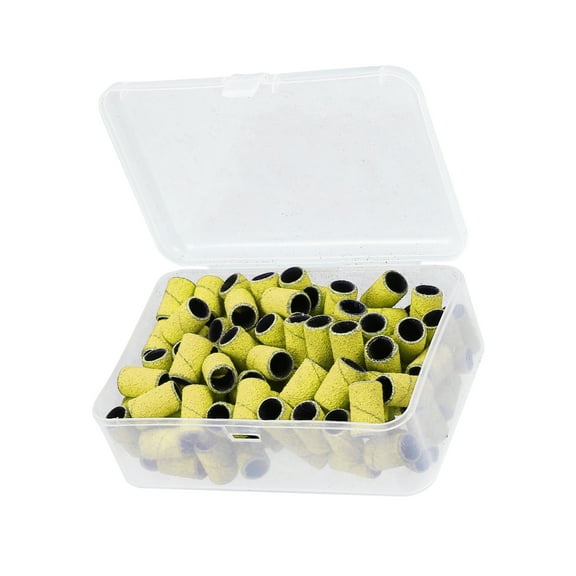 Unique Bargains 100 Pcs 150 Grit Nail Drill Bits Sanding Bands Gel File Polish Remover For Electric Nail Tools Yellow